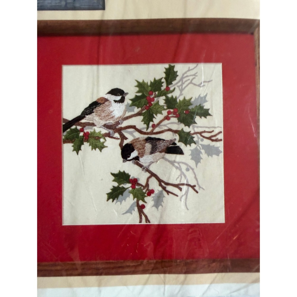 VTG Holly Tree Chickadees Embroidery Kit DIY Craft Winter Birds New Sealed